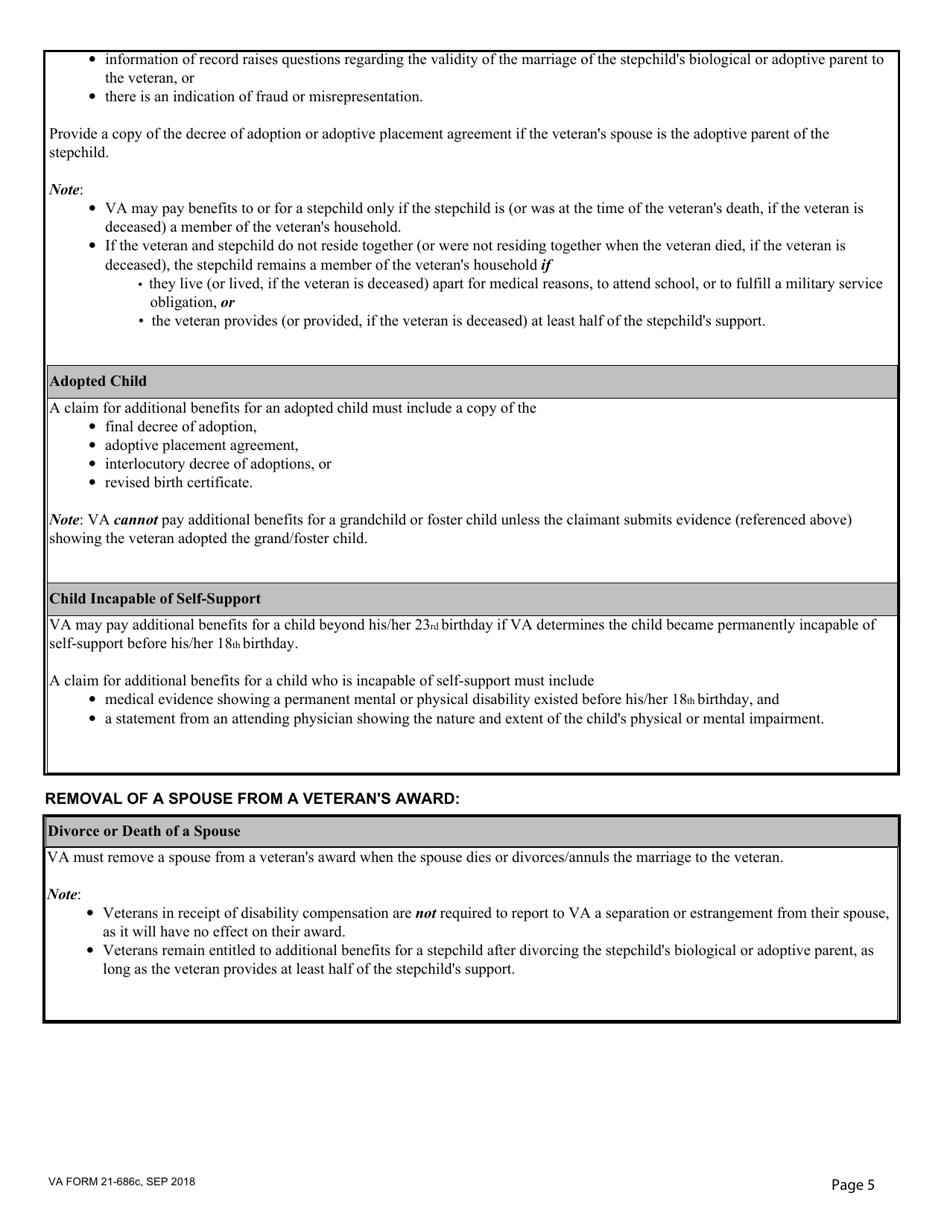 VA Form 21-686C Application Request to Add and / or Remove Dependents, Page 5