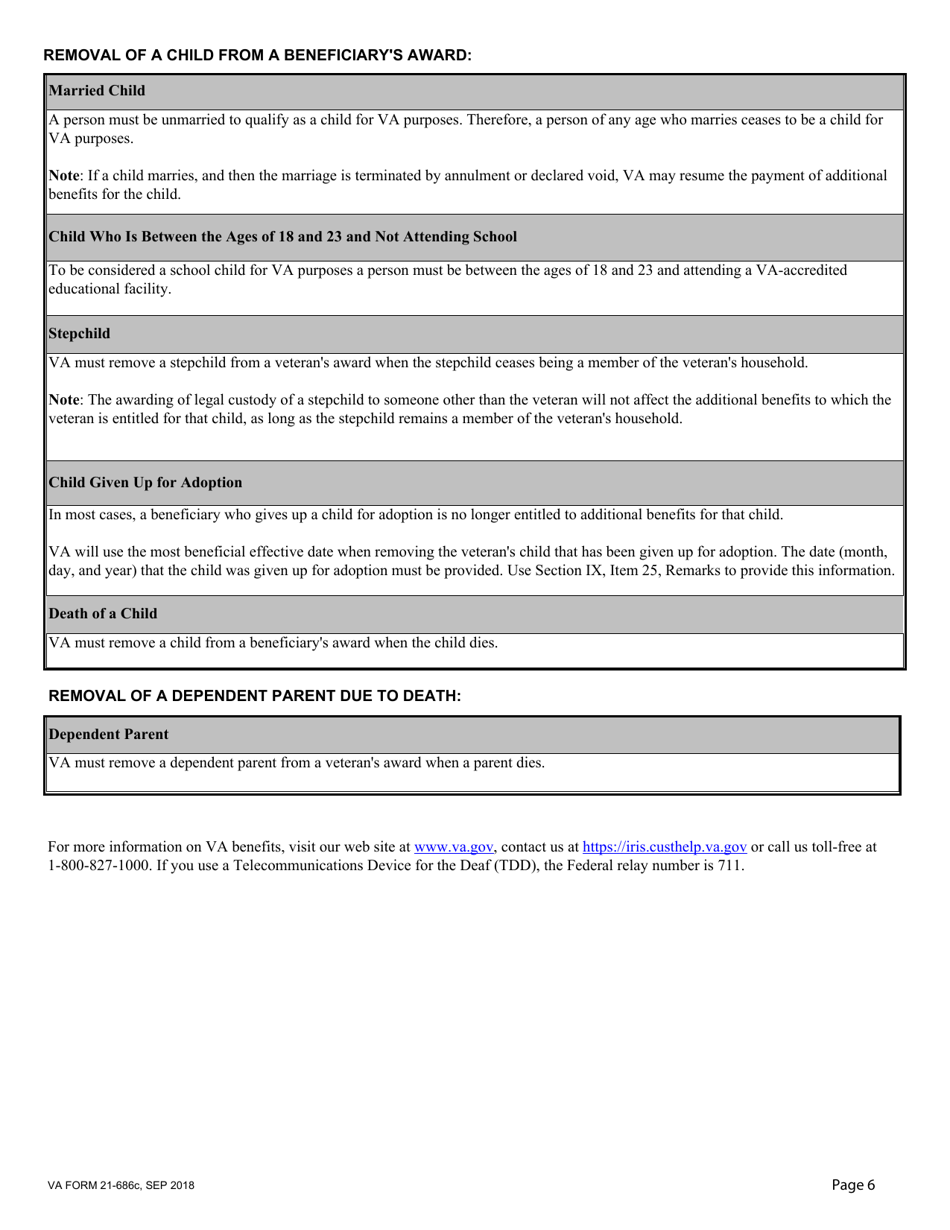 VA Form 21-686C Application Request to Add and / or Remove Dependents, Page 6