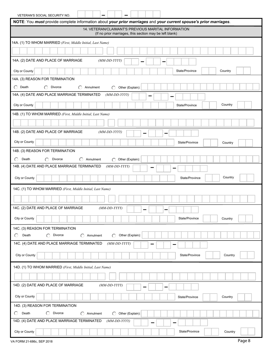 VA Form 21-686C Application Request to Add and / or Remove Dependents, Page 8