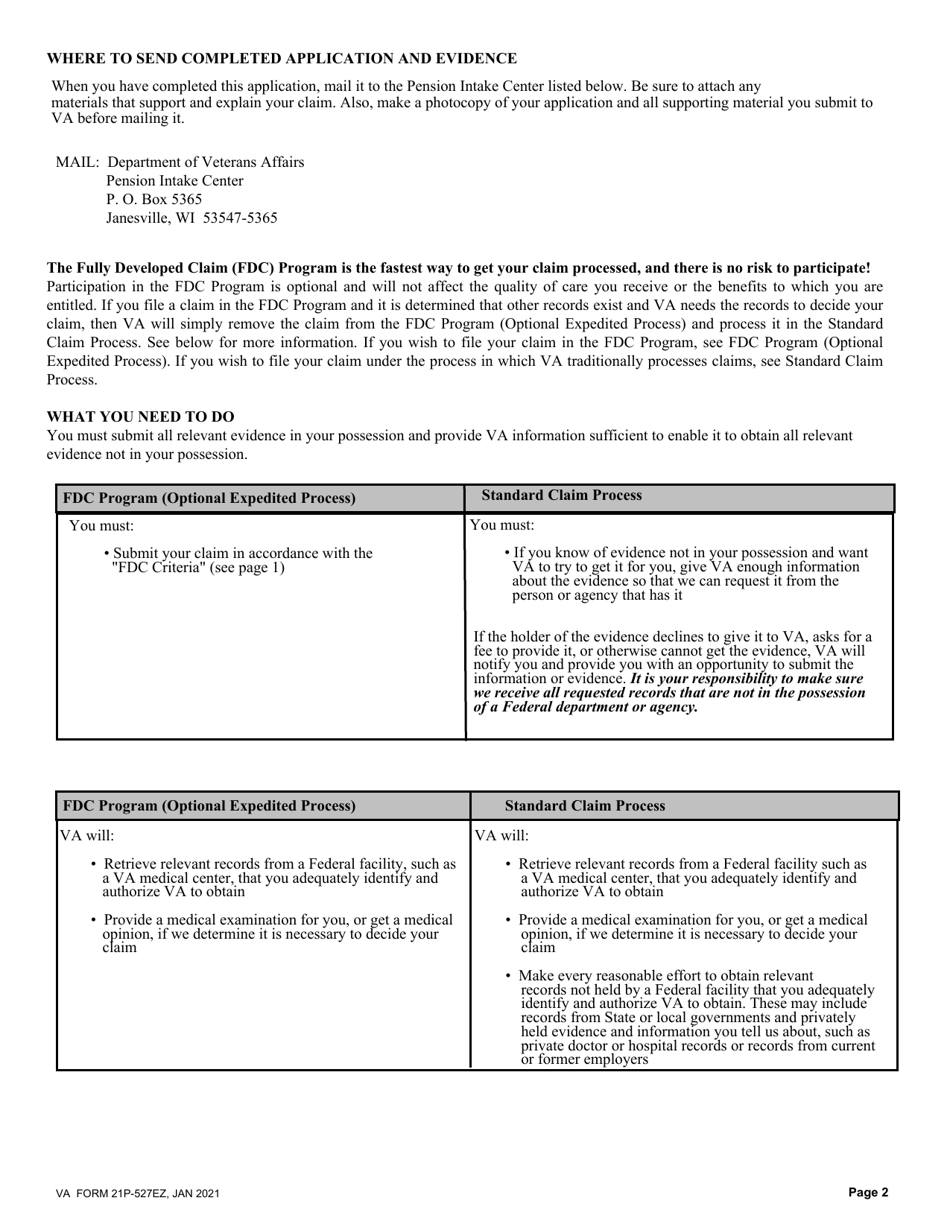 VA Form 21P-527EZ Application for Veterans Pension, Page 2