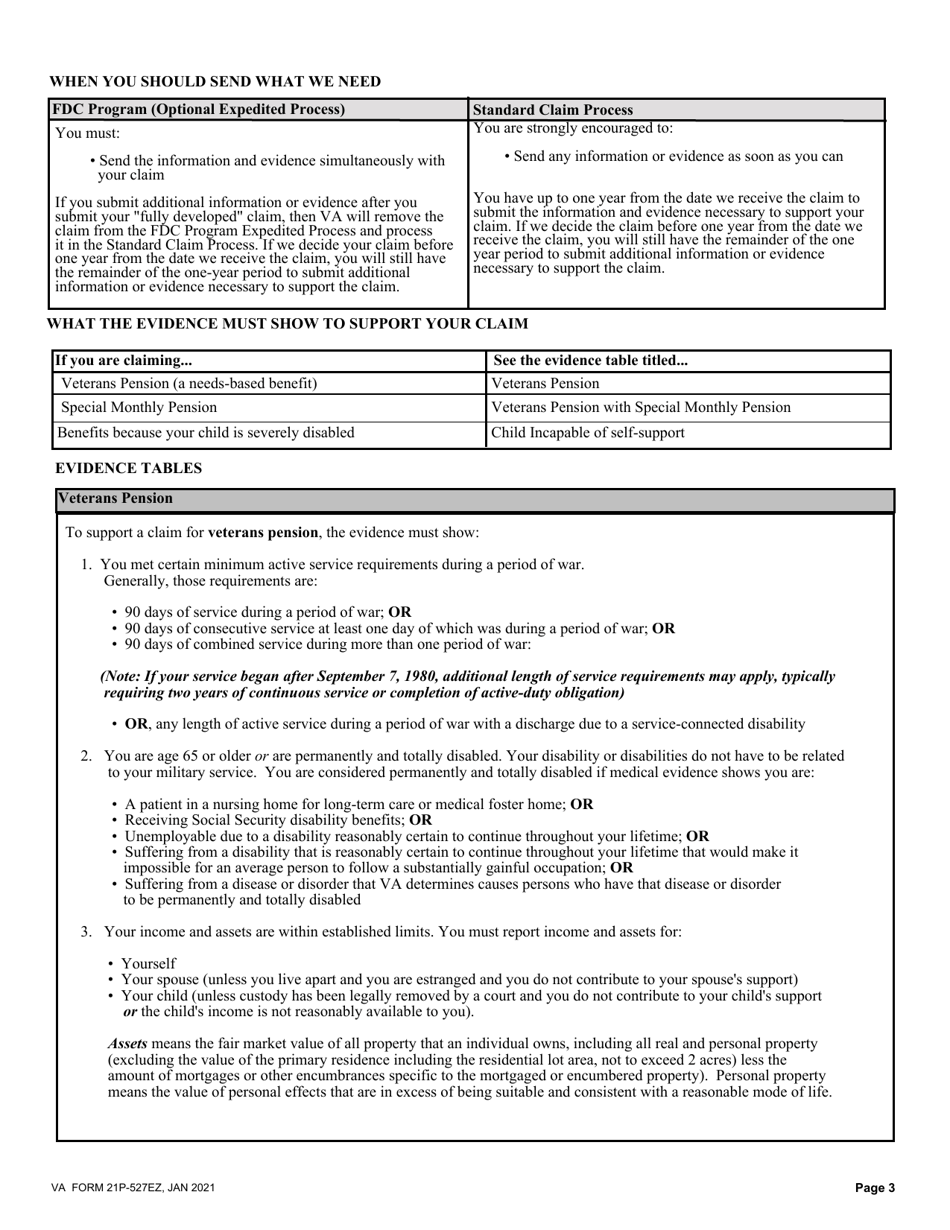 VA Form 21P-527EZ Application for Veterans Pension, Page 3