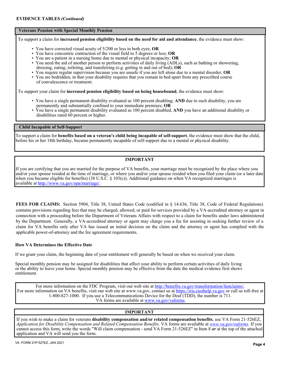 VA Form 21P-527EZ Application for Veterans Pension, Page 4