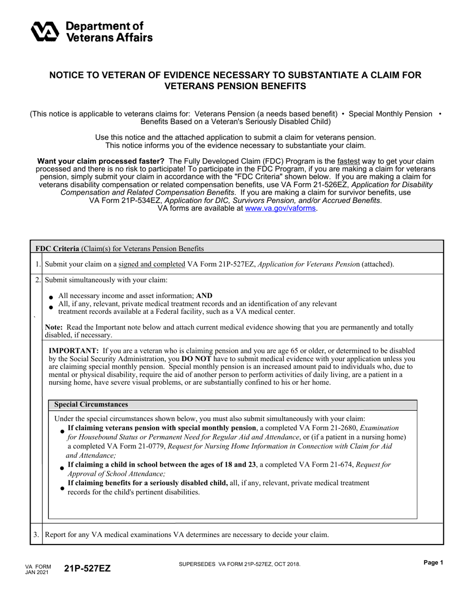 VA Form 21P 527EZ Download Fillable PDF Or Fill Online Application For 