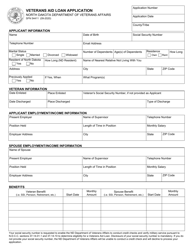 Form SFN54411 Veterans Aid Loan Application - North Dakota