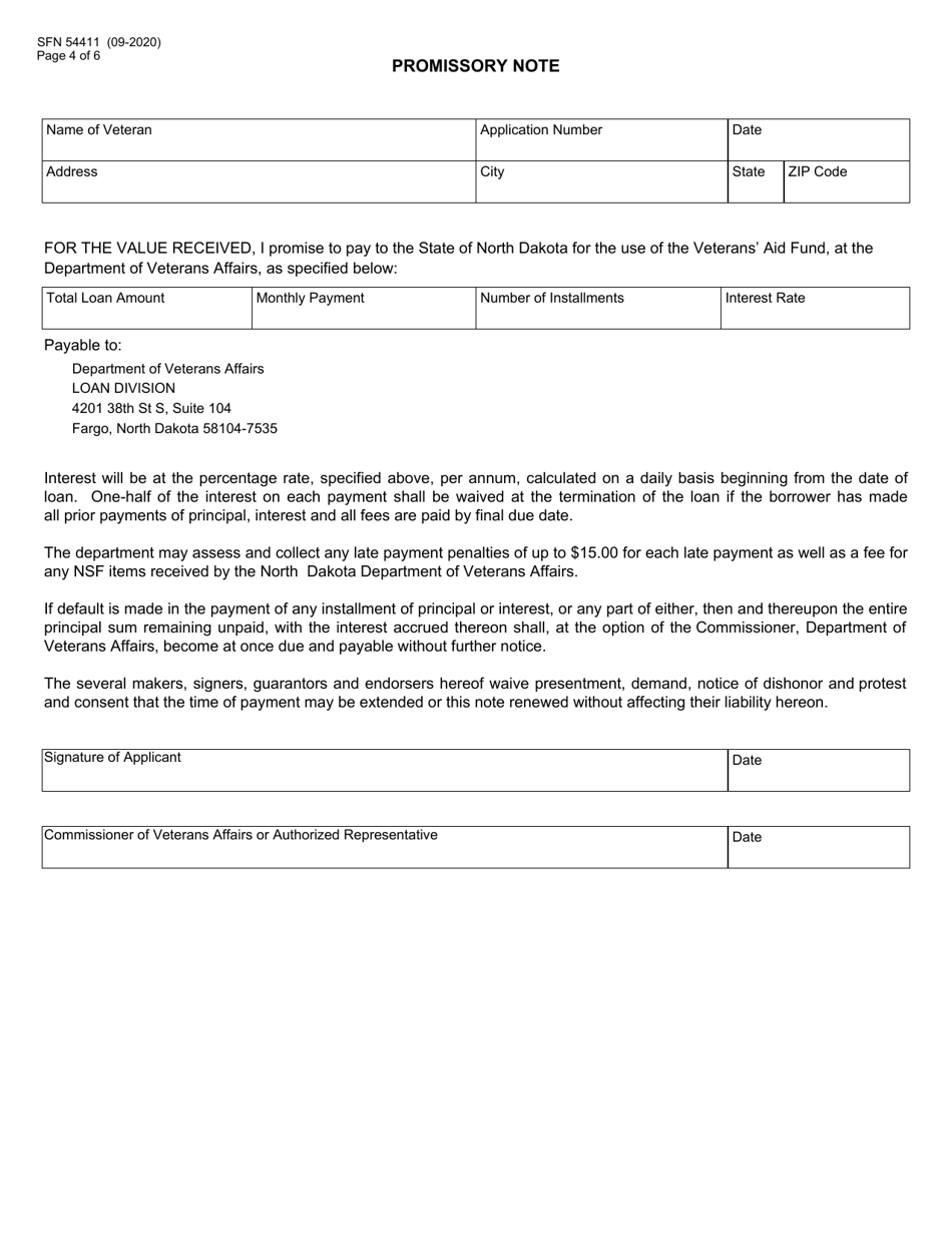 Form SFN54411 Veterans Aid Loan Application - North Dakota, Page 4