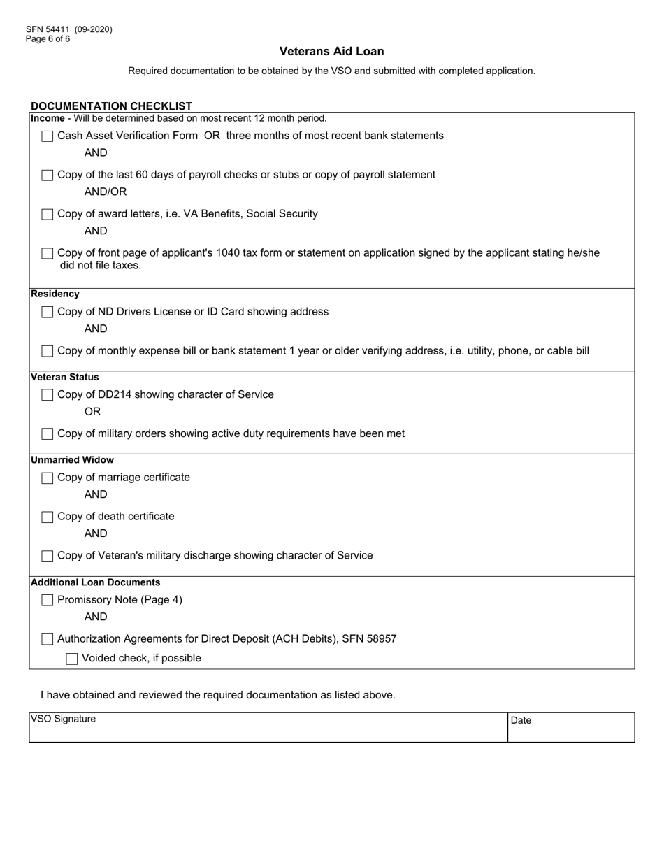 Form SFN54411 Veterans Aid Loan Application - North Dakota, Page 6