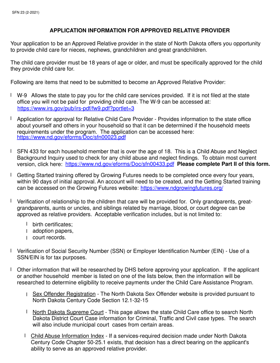 Form SFN23 Application for Approval for Relative Child Care Provider - North Dakota, Page 3