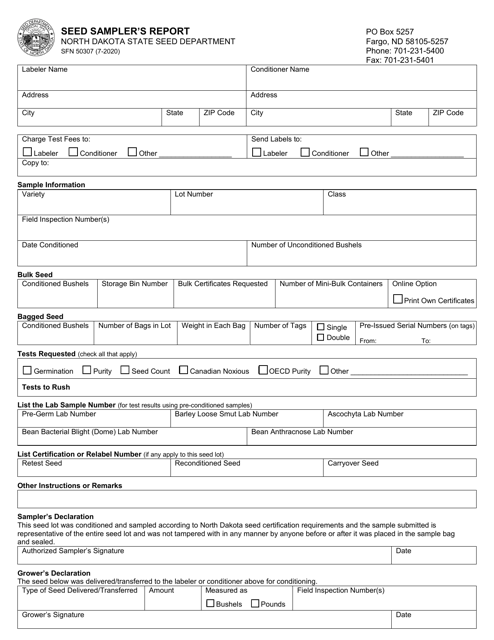 Form SFN50307 Seed Sampler's Report - North Dakota