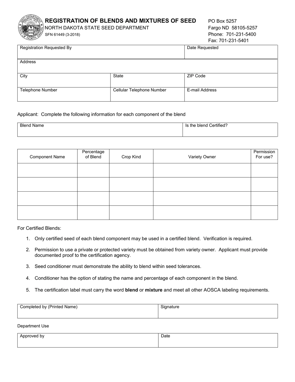 Seed Filing Form D.pdf Form SFN61449 - Fill Out, Sign Online and Download Fillable PDF, North ...