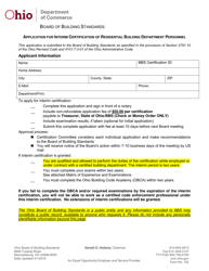 Document preview: Form 152 Application for Interim Certification of Residential Building Department Personnel - Ohio
