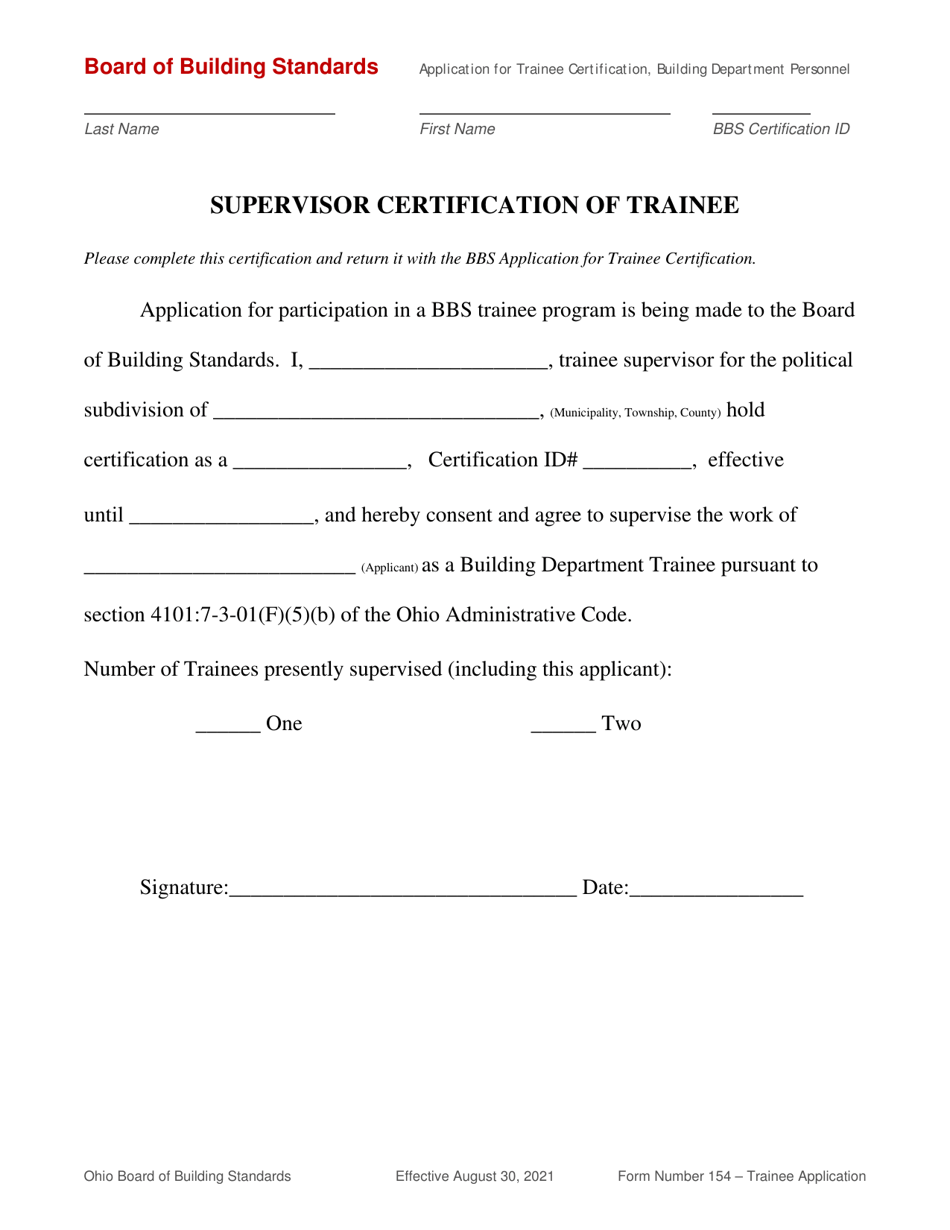Form 154 Application for Trainee Certification of Building Department Personnel - Ohio, Page 6