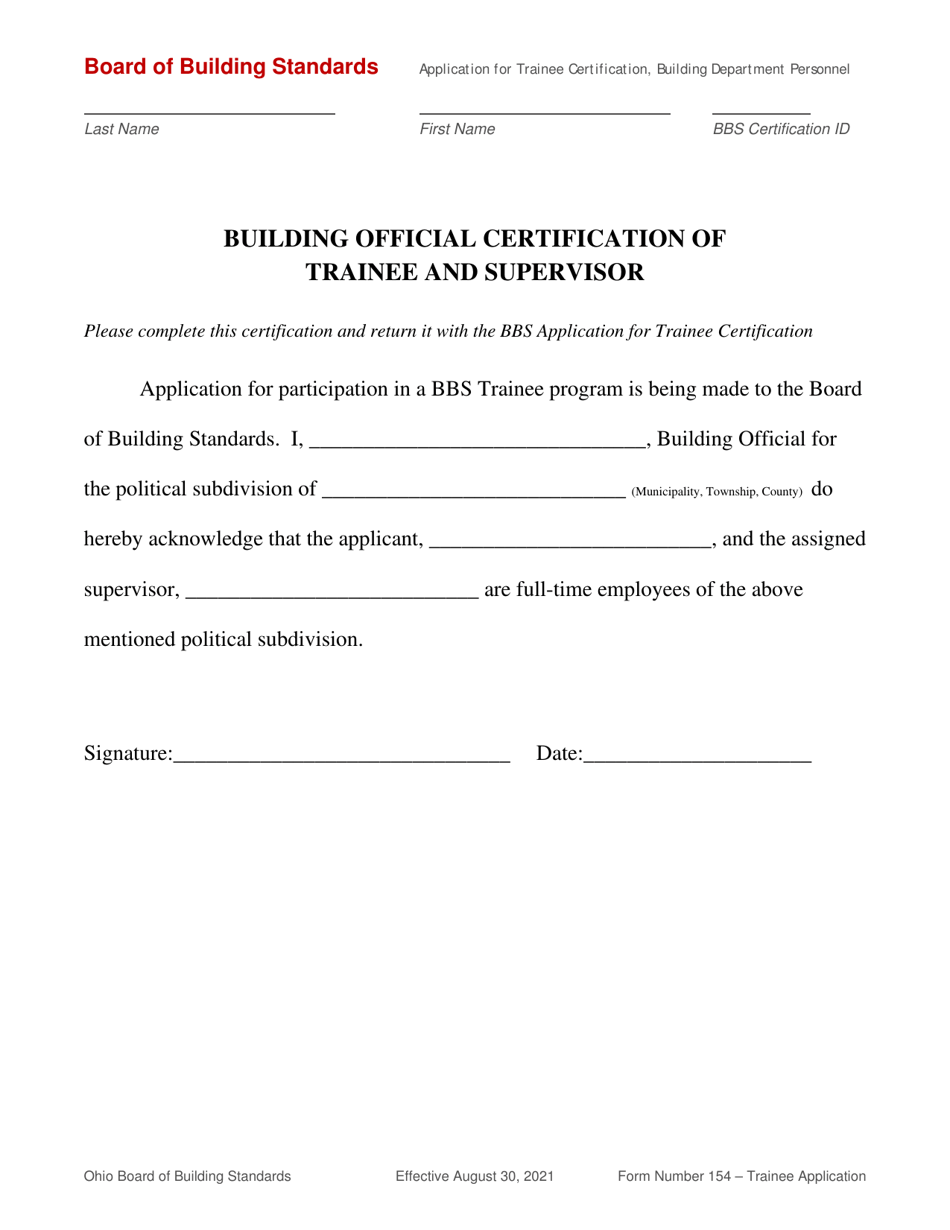 Form 154 Application for Trainee Certification of Building Department Personnel - Ohio, Page 7