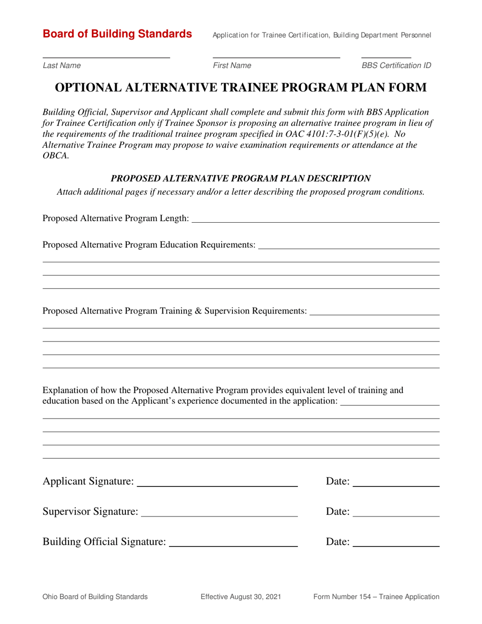 Form 154 Application for Trainee Certification of Building Department Personnel - Ohio, Page 8