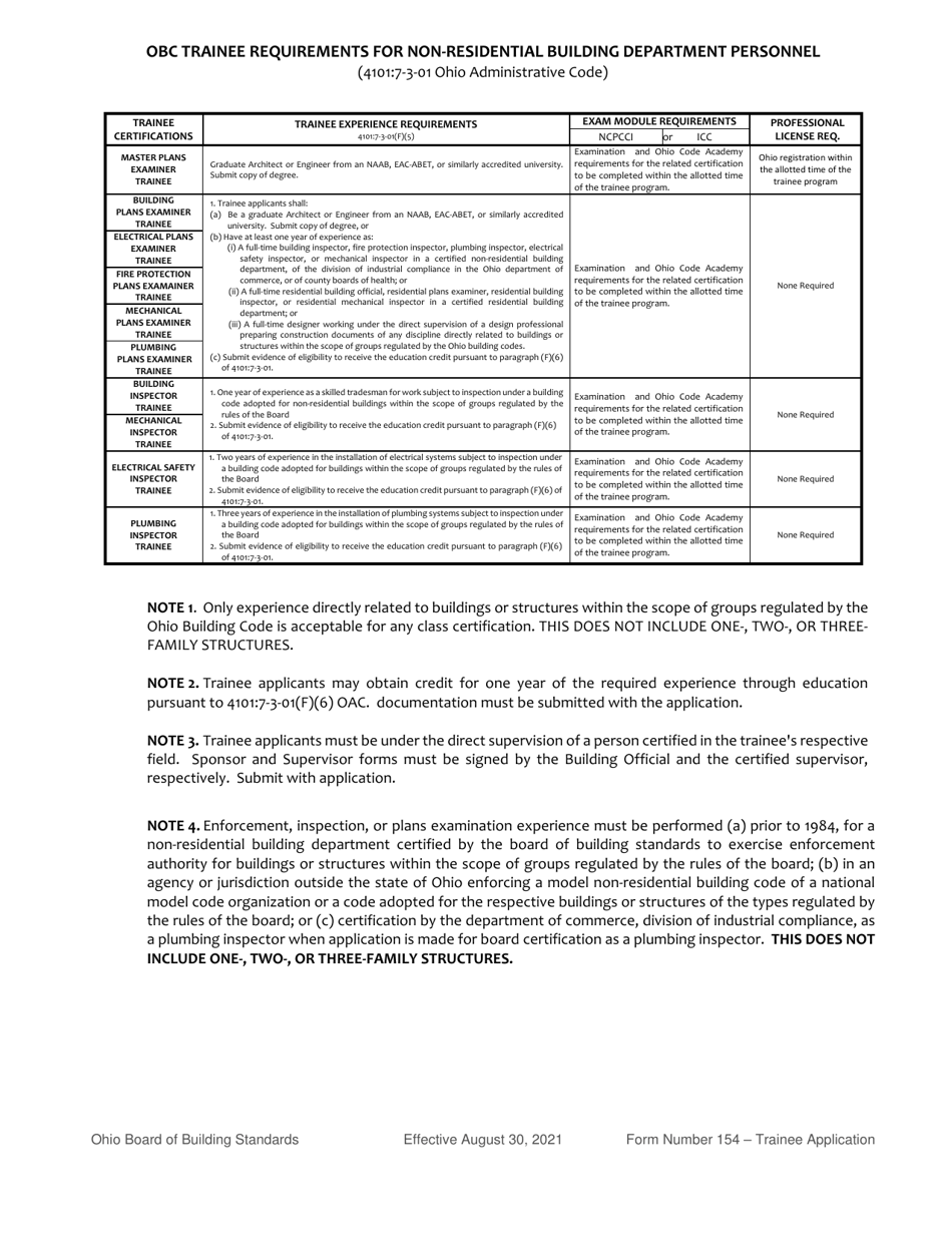 Form 154 Application for Trainee Certification of Building Department Personnel - Ohio, Page 9