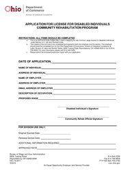 Document preview: Form DIC-19-0011 Application for License for Disabled Individuals - Community Rehabilitation Program - Ohio