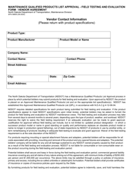 Form SFN59659 Maintenance Qualified Products List Approval - Field Testing and Evaluation Form - Vendor Agreement - North Dakota