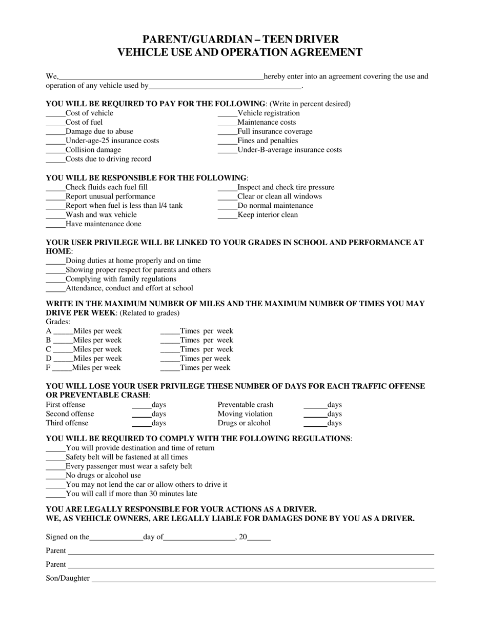 North Dakota Parent-Teen Driving Agreement - North Dakota, Page 3