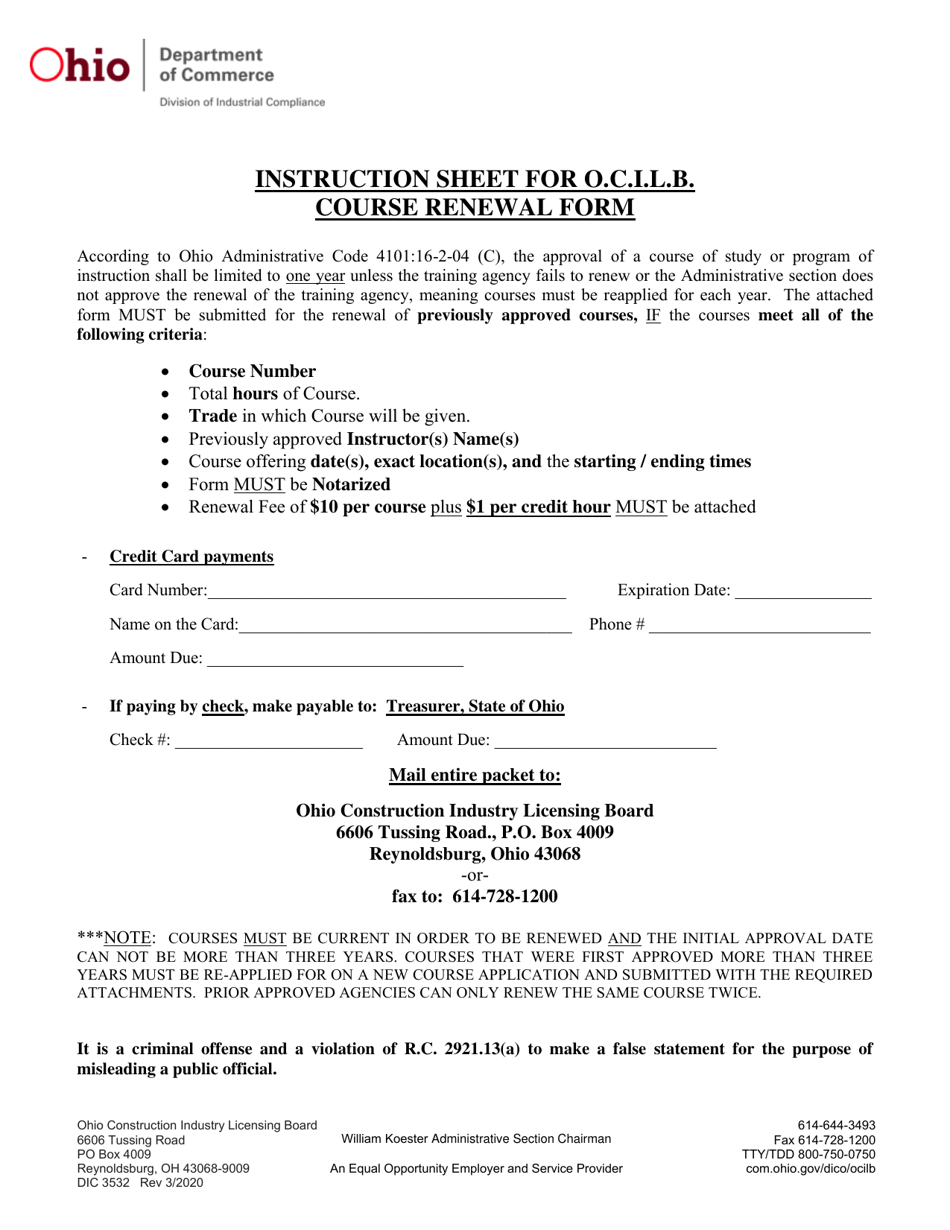 Form DIC3532 Download Fillable PDF or Fill Online Ohio Construction