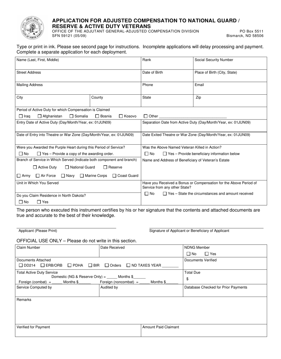 Form Sfn59121 - Fill Out, Sign Online And Download Printable Pdf, North 