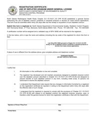 Document preview: Form SFN16092 Registration Certificate: Use of Depleted Uranium Under General License - North Dakota