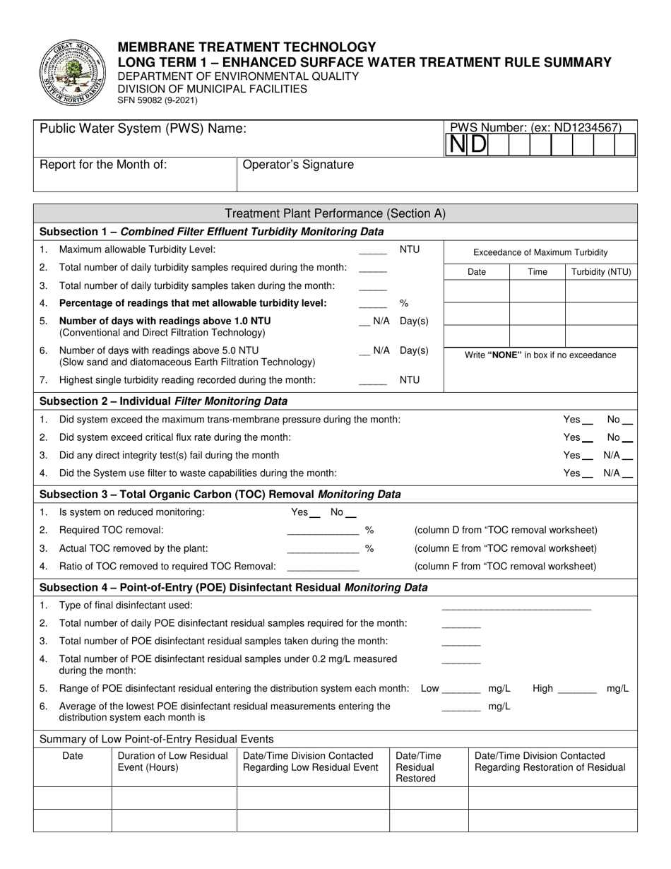 Form SFN59082 Download Fillable PDF or Fill Online Membrane Treatment