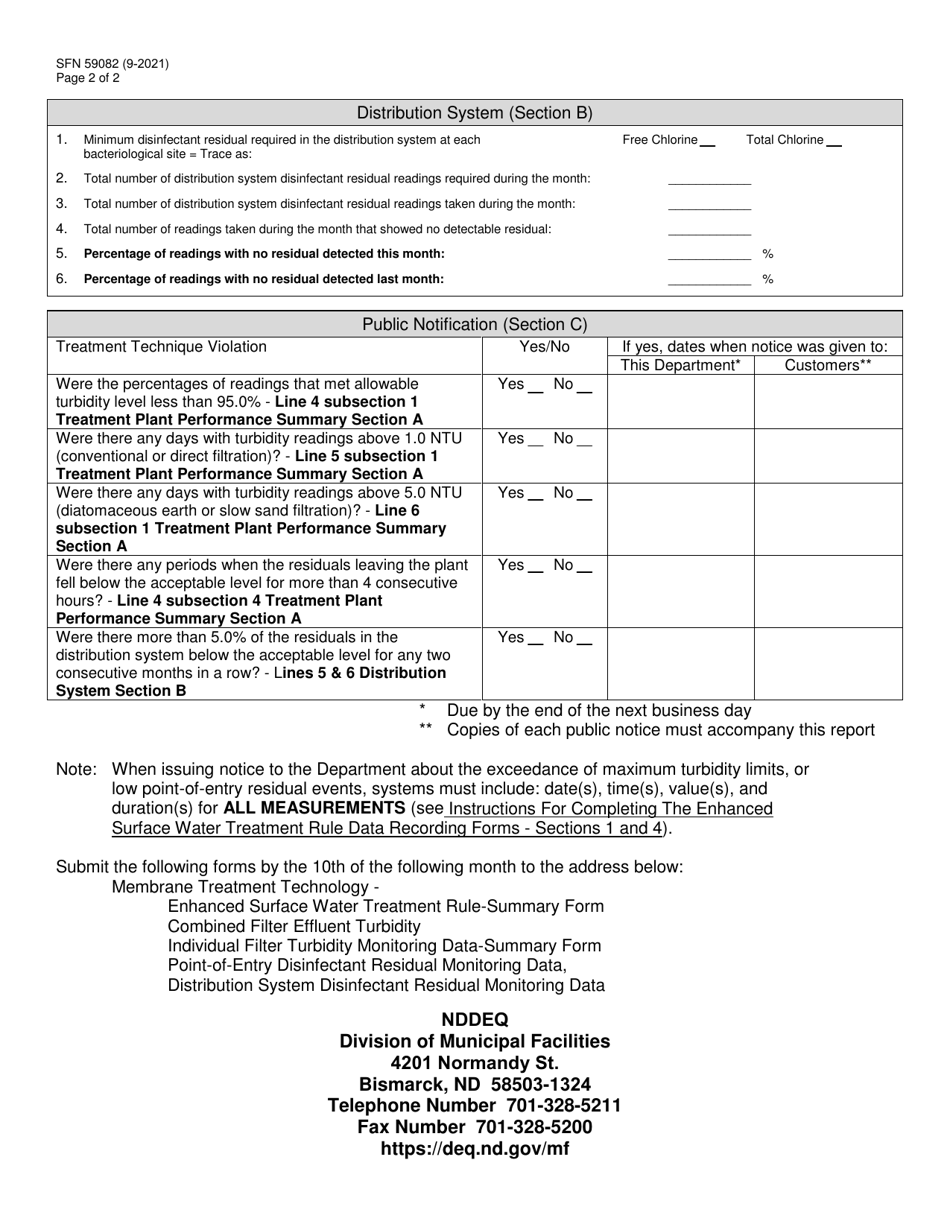 Form SFN59082 Membrane Treatment Technology Long Term 1 - Enhanced Surface Water Treatment Rule Summary - North Dakota, Page 2