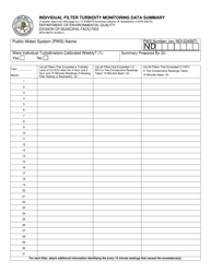 Form SFN54274 Individual Filter Turbidity Monitoring Data Summary - North Dakota