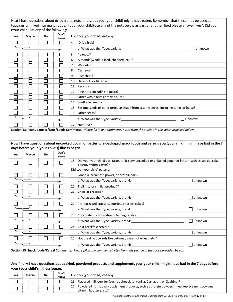 National Hypothesis-Generating Questionnaire - Ohio, Page 12