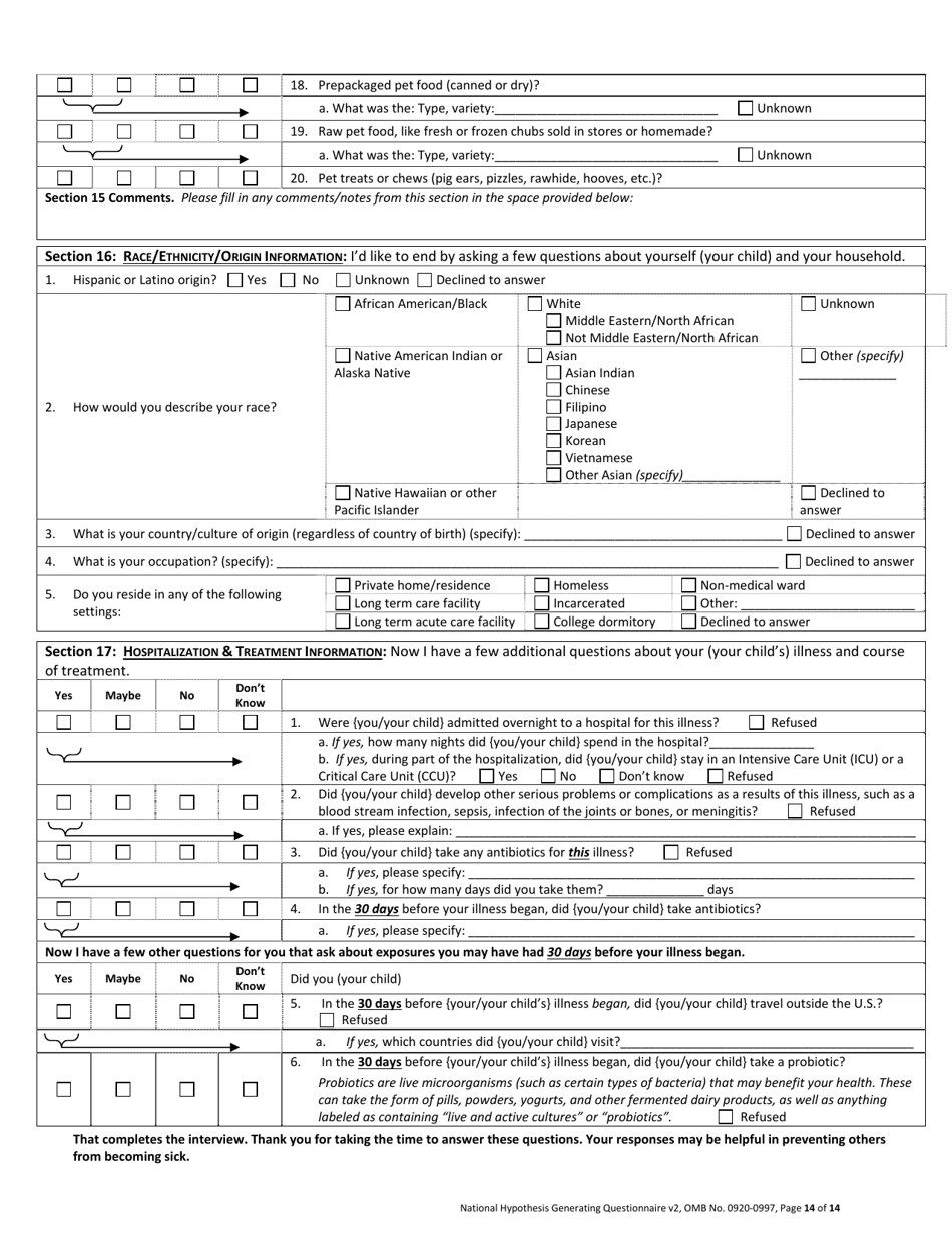 National Hypothesis-Generating Questionnaire - Ohio, Page 14