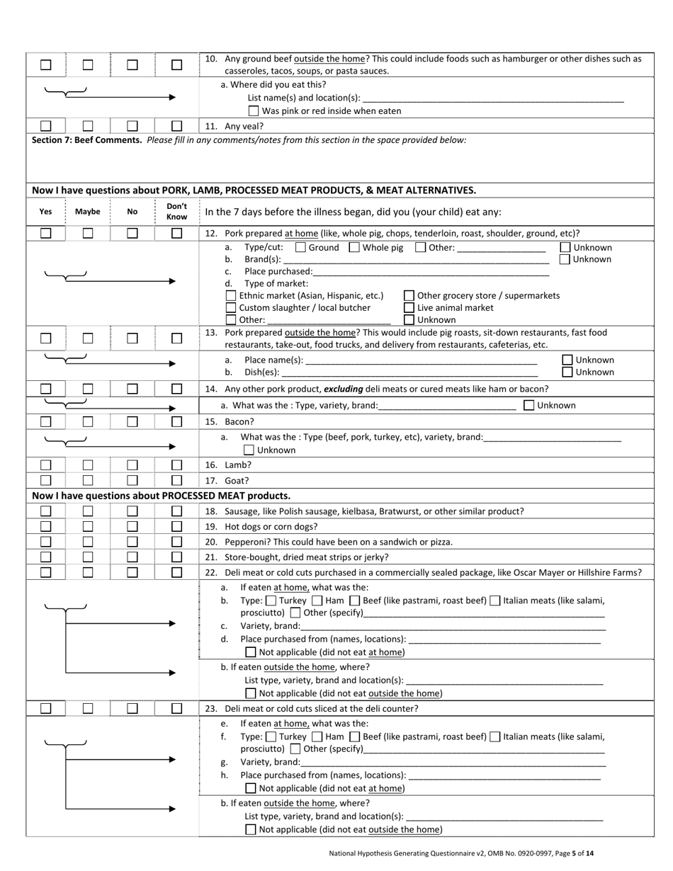 National Hypothesis-Generating Questionnaire - Ohio, Page 5