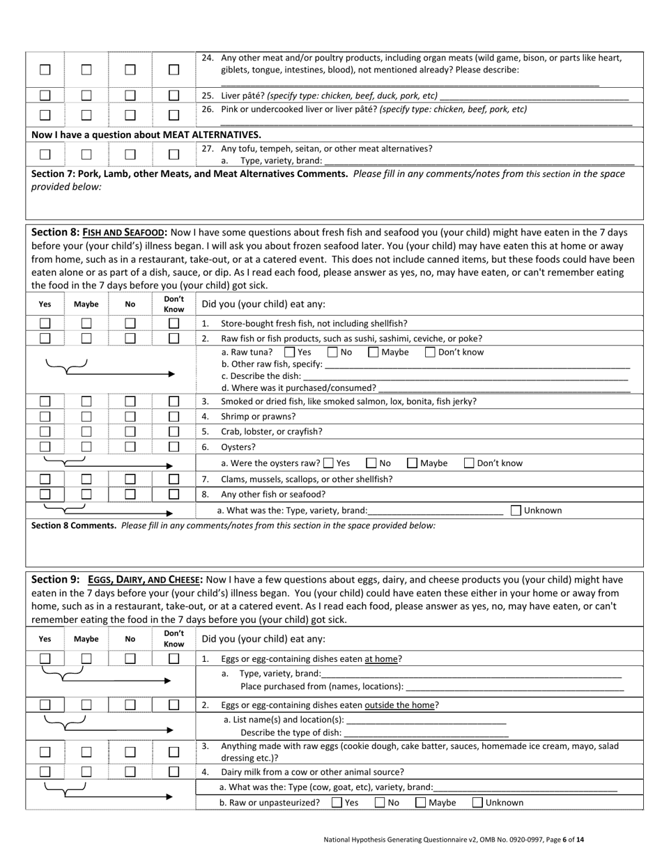 hypothesis generating questionnaire