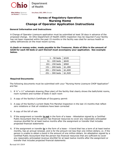 Form ODH6351.12 Nursing Home Change of Operator Application - Ohio