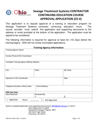 Document preview: HEA Form 5451 (CE-4) Sewage Treatment Systems Contractor Continuing Education Course Approval Application - Ohio