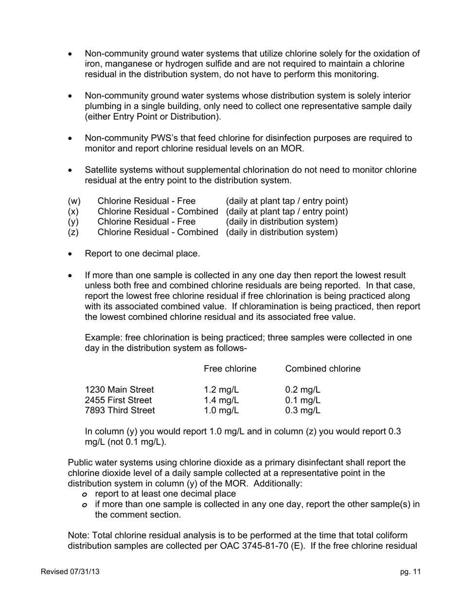 Form EPA5002 Water Plant / Distribution System Monthly Operating Report (Mor) - Ohio, Page 11