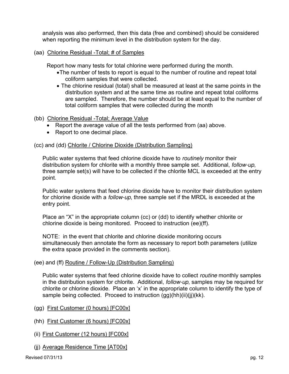 Form EPA5002 Water Plant / Distribution System Monthly Operating Report (Mor) - Ohio, Page 12