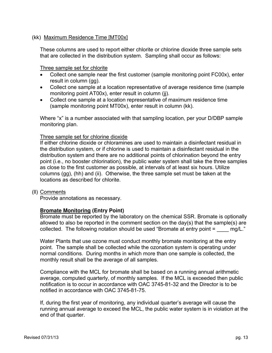Form EPA5002 Water Plant / Distribution System Monthly Operating Report (Mor) - Ohio, Page 13