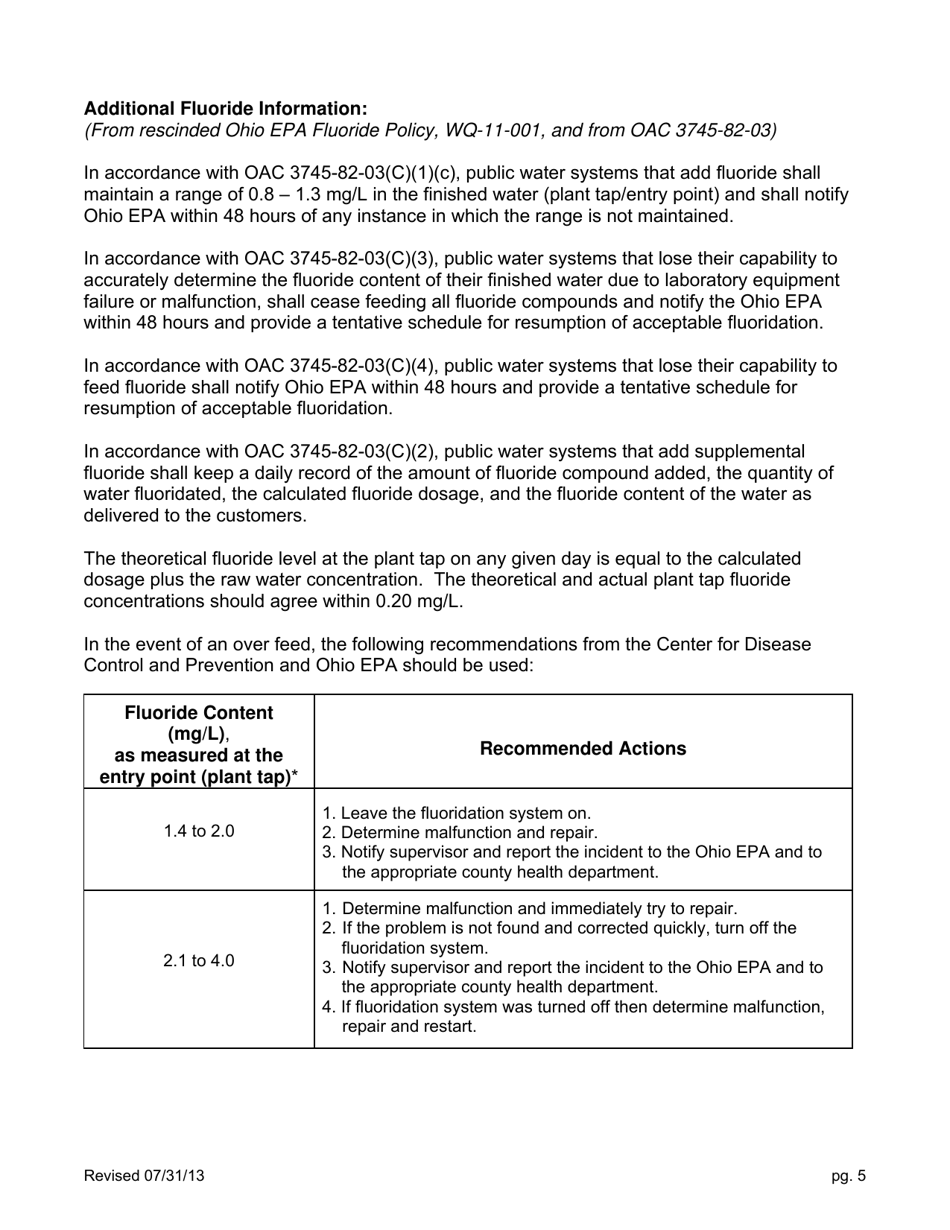 Form EPA5002 Water Plant / Distribution System Monthly Operating Report (Mor) - Ohio, Page 5