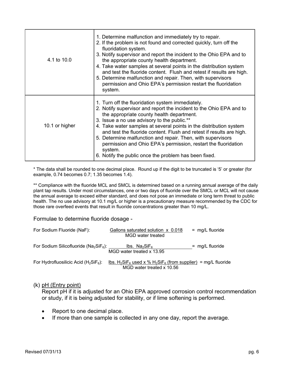 Form EPA5002 Water Plant / Distribution System Monthly Operating Report (Mor) - Ohio, Page 6