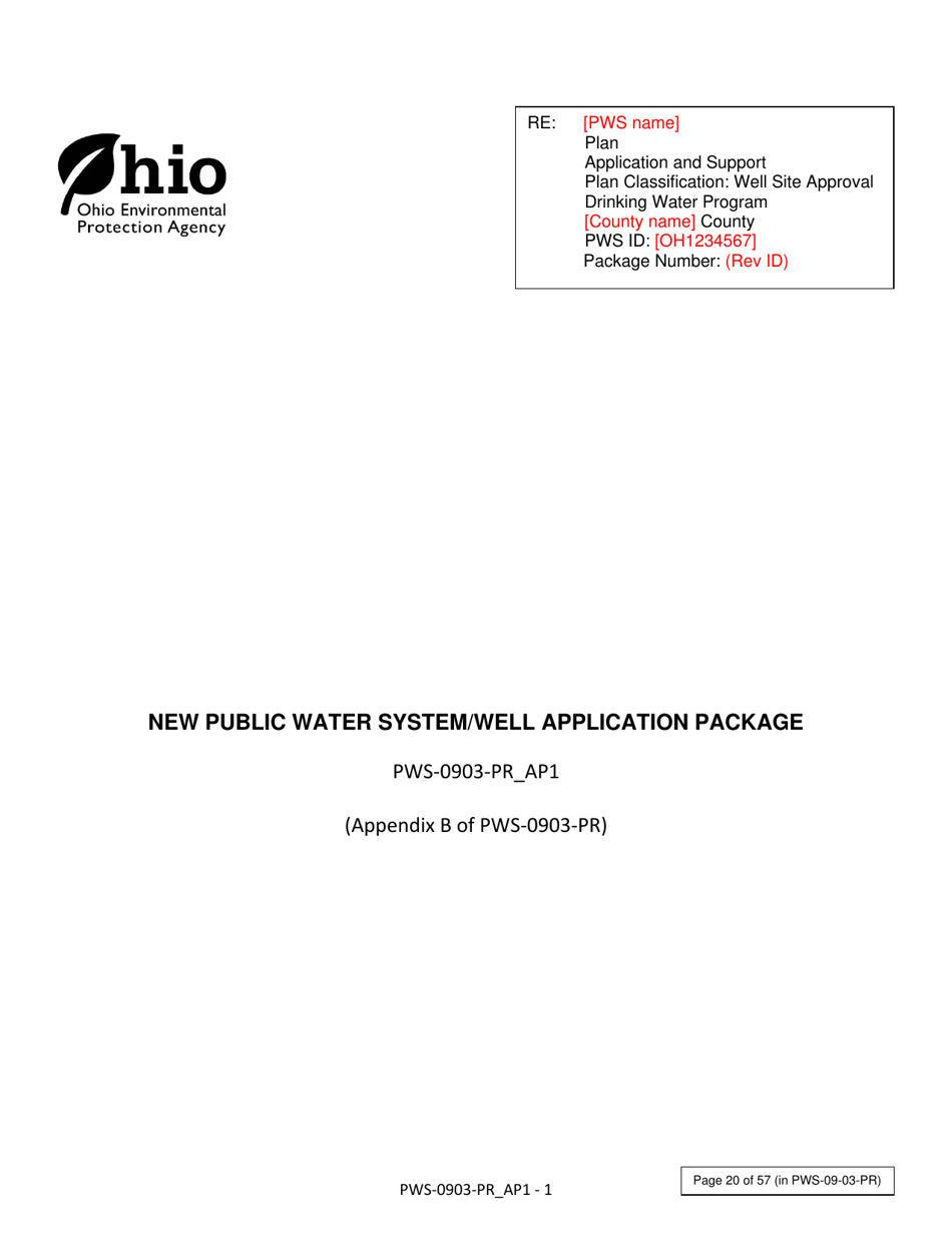 Form PWS-0903-PR Appendix B New Public Water System / Well Application Package - Ohio, Page 1
