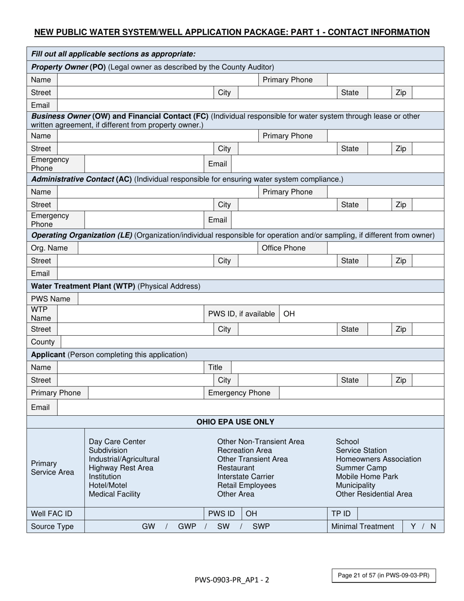 Form PWS-0903-PR Appendix B New Public Water System / Well Application Package - Ohio, Page 2