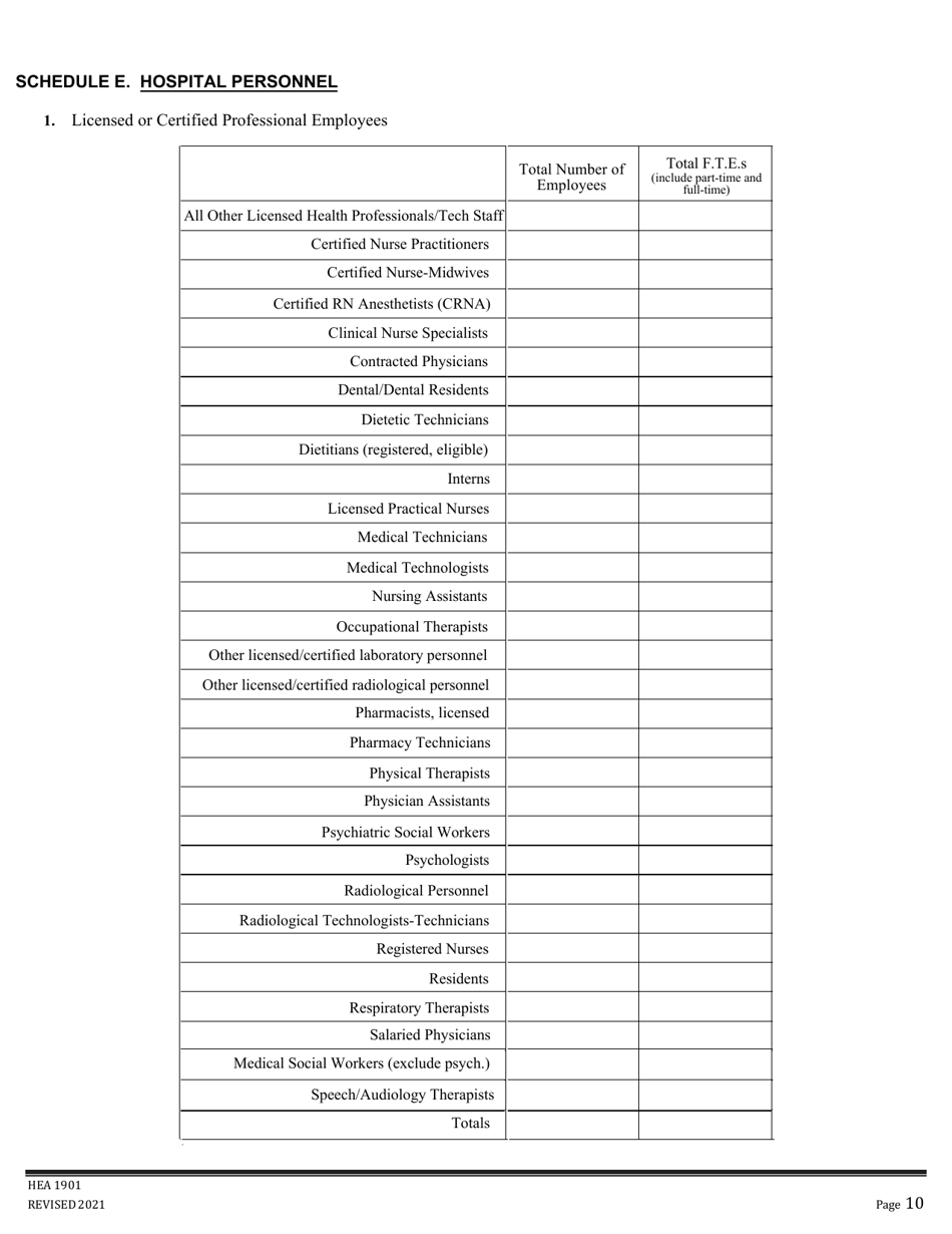 Form HEA1901 Annual Hospital Registration and Planning Report - Ohio, Page 10