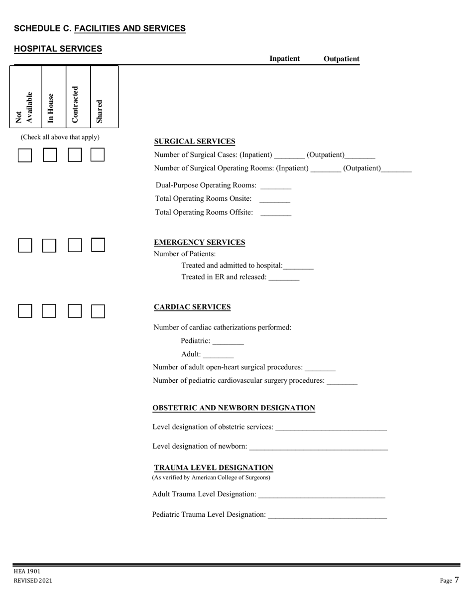 Form HEA1901 Annual Hospital Registration and Planning Report - Ohio, Page 7