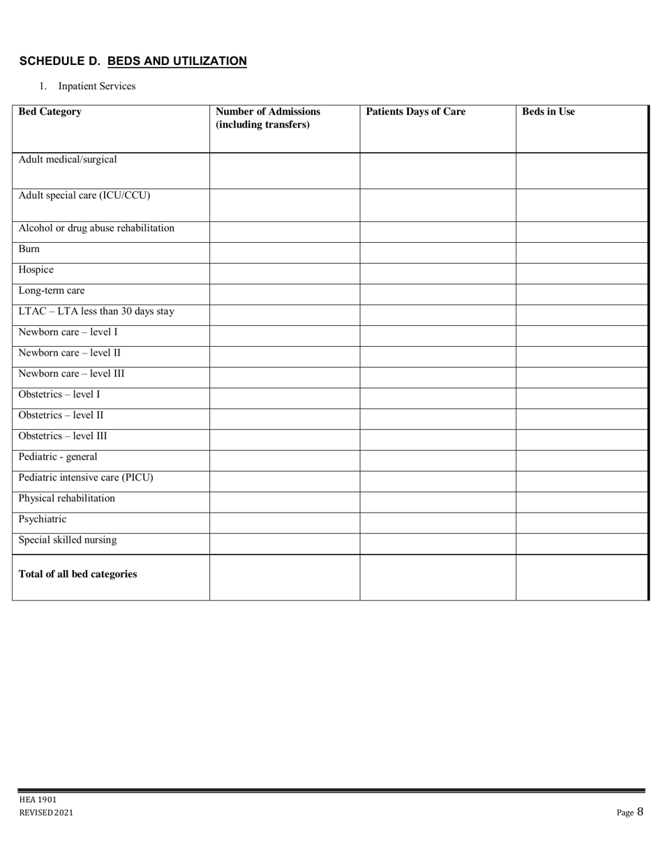 Form HEA1901 Annual Hospital Registration and Planning Report - Ohio, Page 8