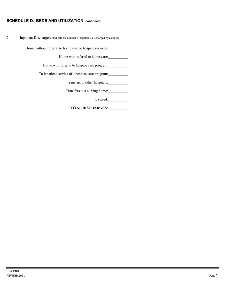 Form HEA1901 Annual Hospital Registration and Planning Report - Ohio, Page 9