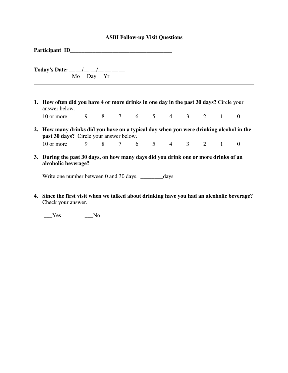 Asbi Follow-Up Visit Questions - Ohio, Page 1