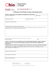 Document preview: Verification of Job Duties & Supervision Requirement - Ohio