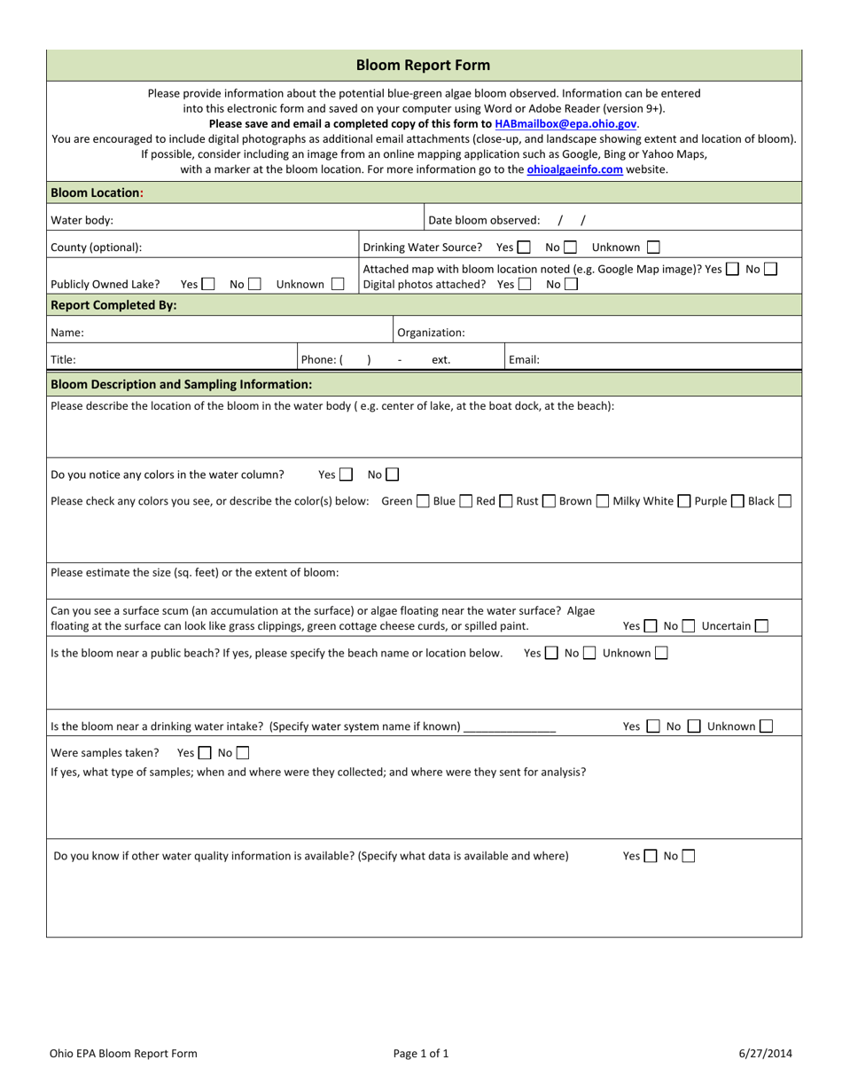 Bloom Report Form - Ohio, Page 1
