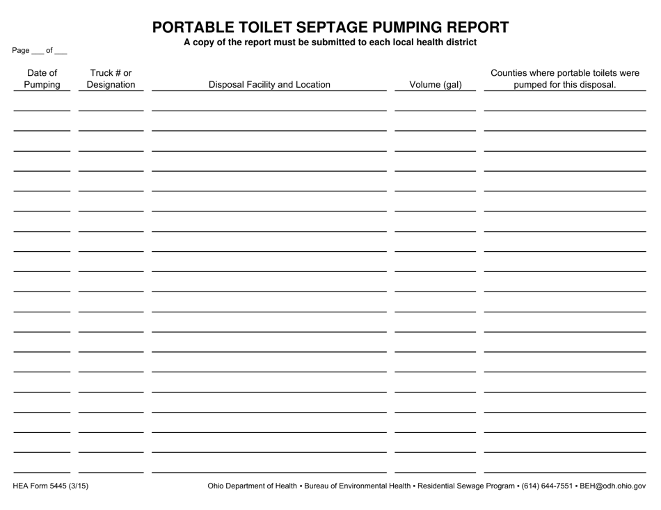 HEA Form 5445 Portable Toilet Septage Pumping Report - Ohio, Page 2