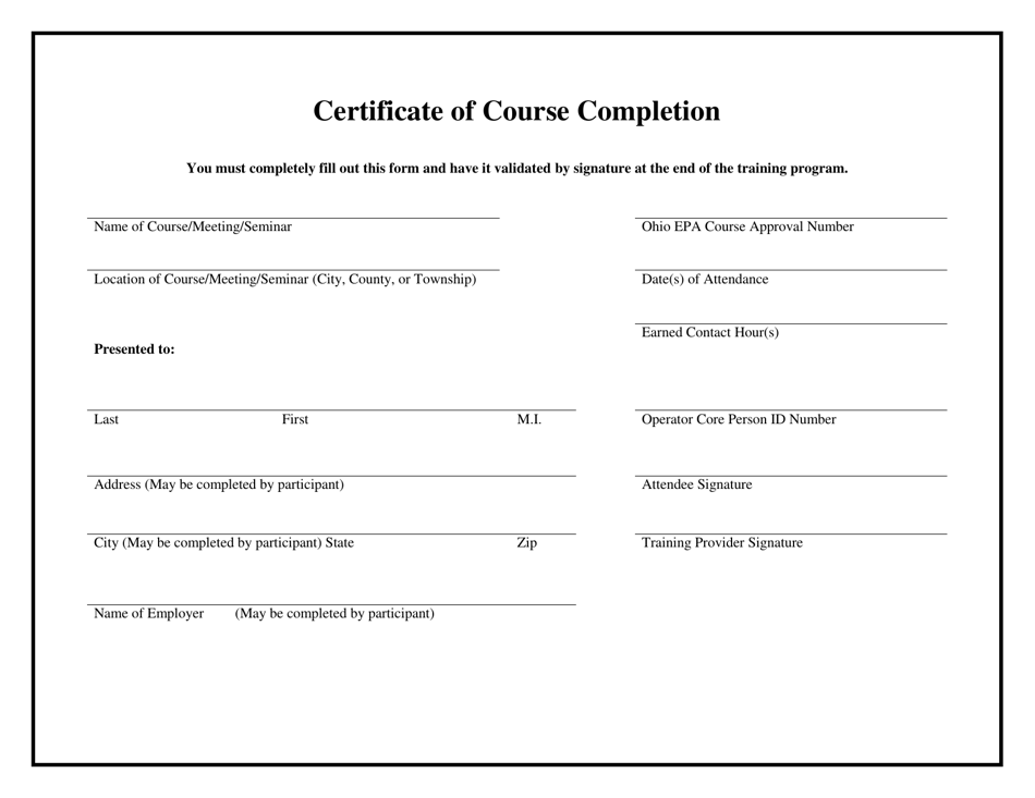 Certificate of Course Completion - Ohio, Page 1