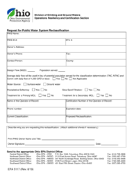 Document preview: Form EPA5117 Request for Public Water System Reclassification - Ohio